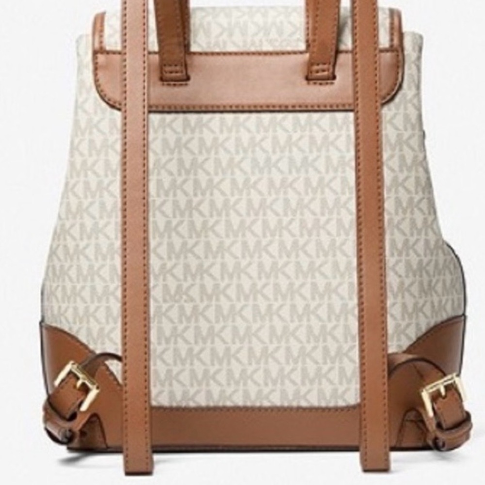 Michael Kors Vanilla/Acorn Harrison Medium Saffiano Leather Signature  Backpack - Picture 5 of 16